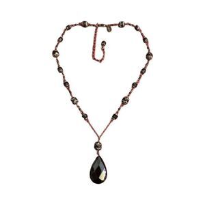 Gorgeous 2028 Black Faceted Glass Pendant and Bead Dark Silvertone Chain